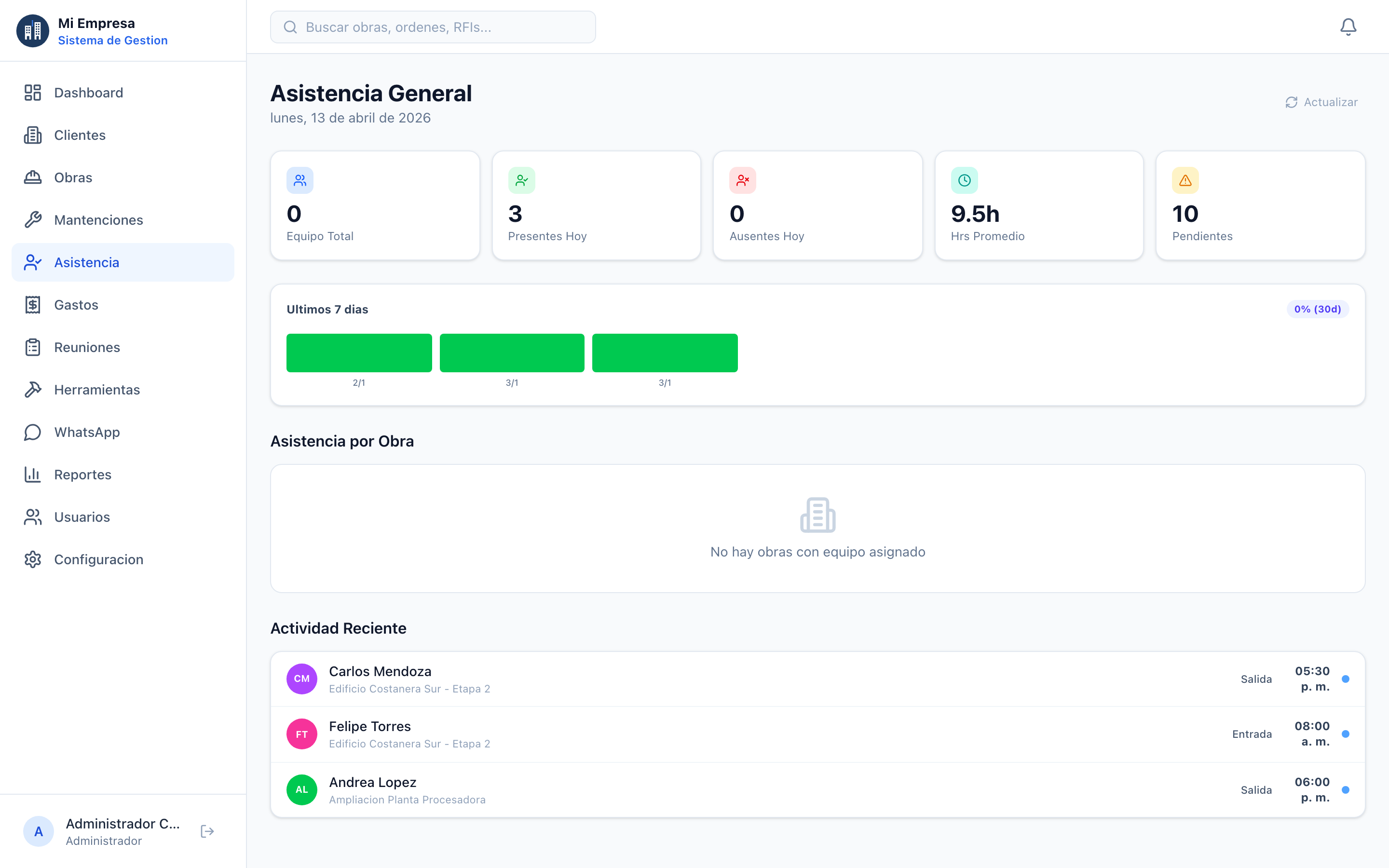 Control de asistencia con registro de entrada, salida y horas trabajadas